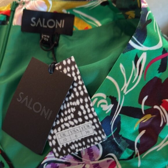 Saloni Eden Green Floral Silk Midi Dress - Picture 10 of 10